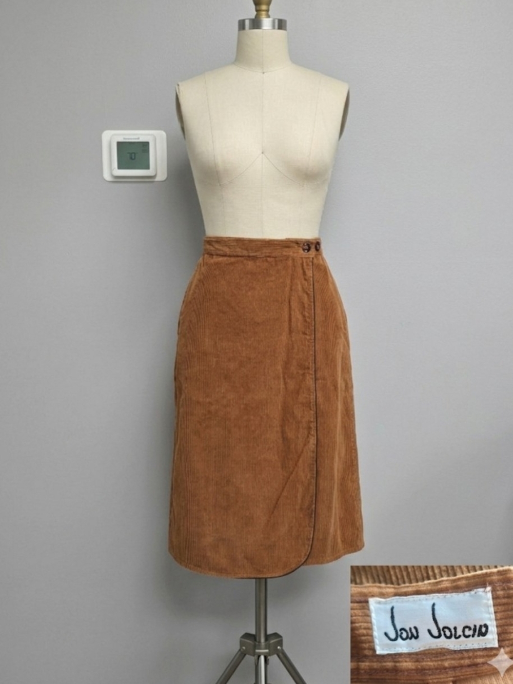 Vintage Jon Jolcin Corduroy Wrap Midi Skirt Camel Brown Pockets Plus/M 13/14